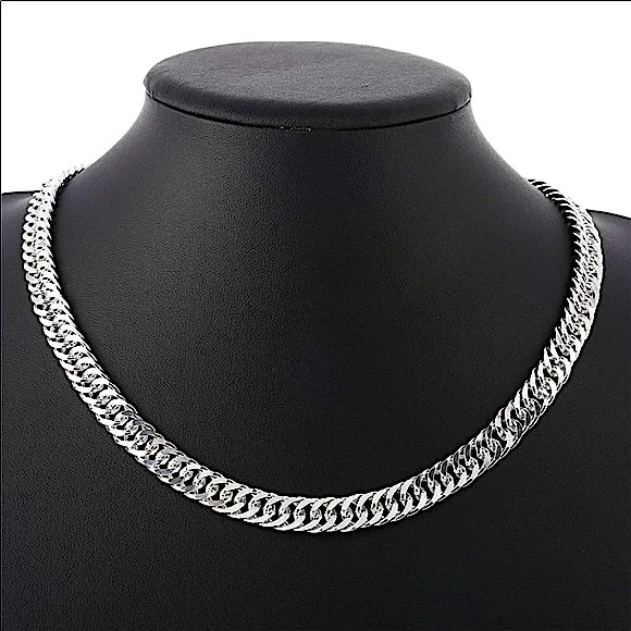 STERLING SILVER CHAIN LINK PLATED  10mm UNISEX NECKLACE BRACELET SET - Picture 2 of 7